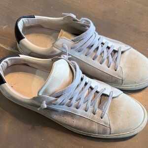 Oliver Cabell Light Gray Suede Low-Top Sneakers with Black Heel Tab